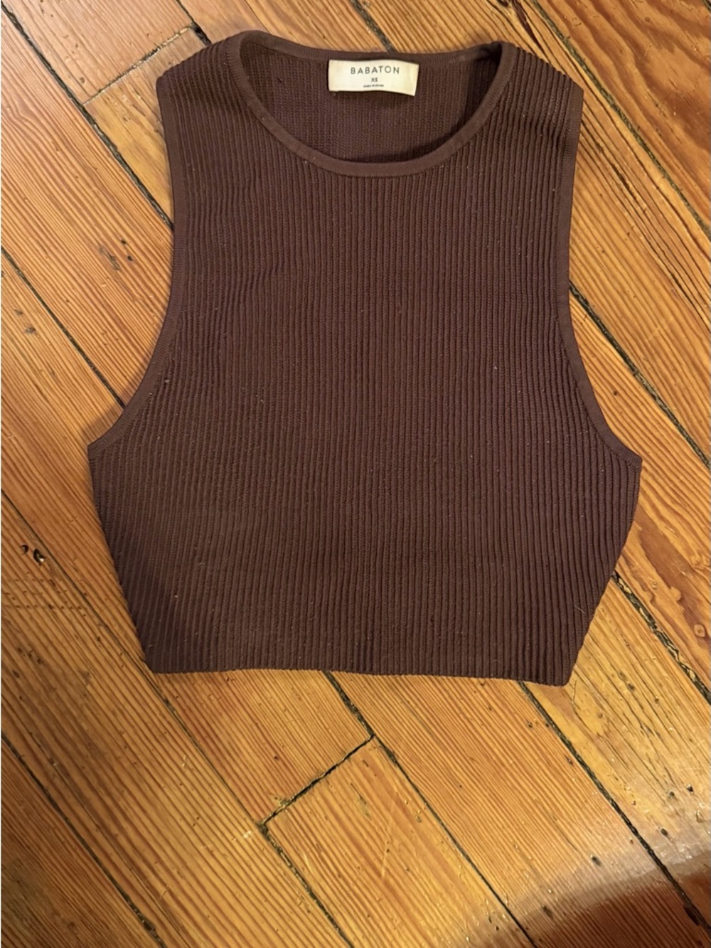 Aritzia Babton Chocolate Brown Ribbed Crop Tank Top